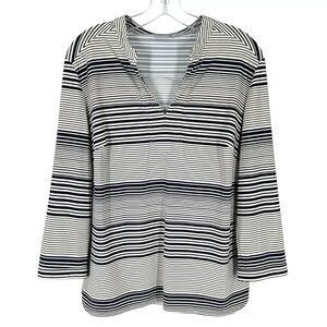 Ellie Kai Blouse Womens Size 14 Ivory Navy Stripe Stretch Nylon Knit Classic